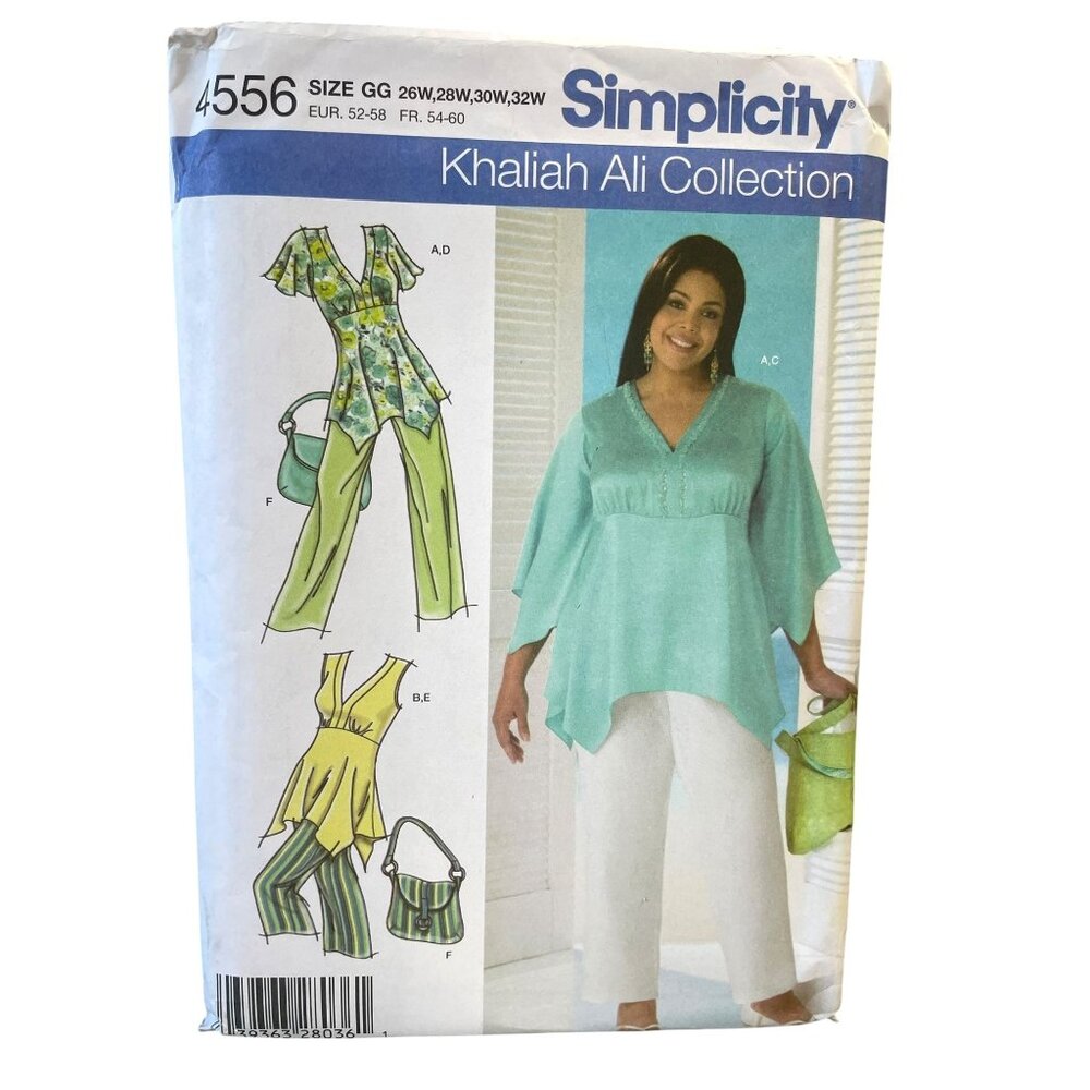 Simplicity 4556 Khaliah Ali‎ Sewing Pattern Womens Tunic Pants Bag Sizes 26W-32W